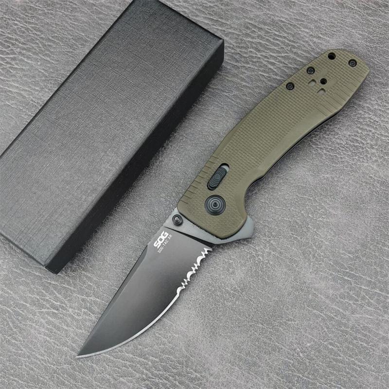 SOG TAC XR Folding Knife 3.54" 440c Plain Blade, Nylon Fiber Handles
