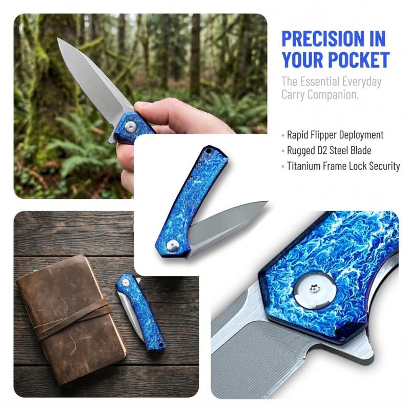 ZT 0808 Flipper Knife 3.23" D2 Blade, TC4 Handles