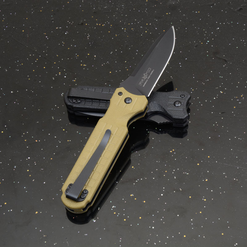 Fox-N690C Auto Folding Knife 3.54" 5Cr15 Satin Plain Blade, Nylon Fiber Handles
