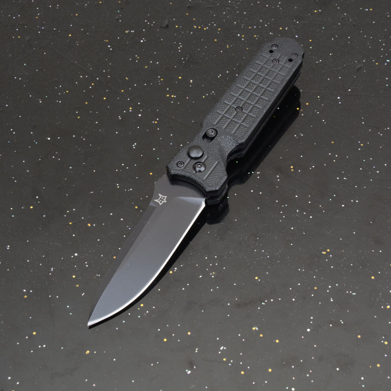 Fox-N690C Auto Folding Knife 3.54" 5Cr15 Satin Plain Blade, Nylon Fiber Handles