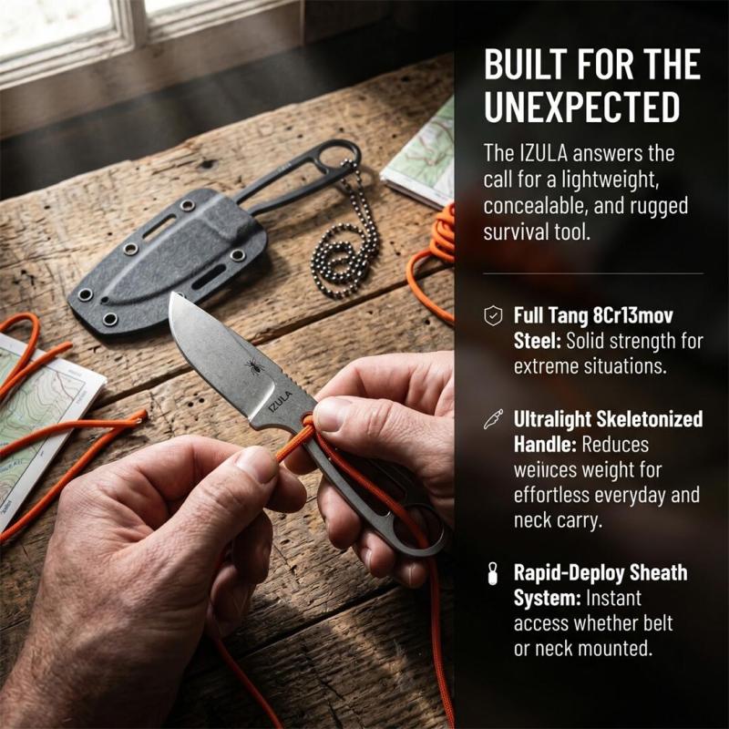 ANT IZULA Fixed Blade Knife 2.76" 8Cr13 Satin Blade, 8Cr13 Handles