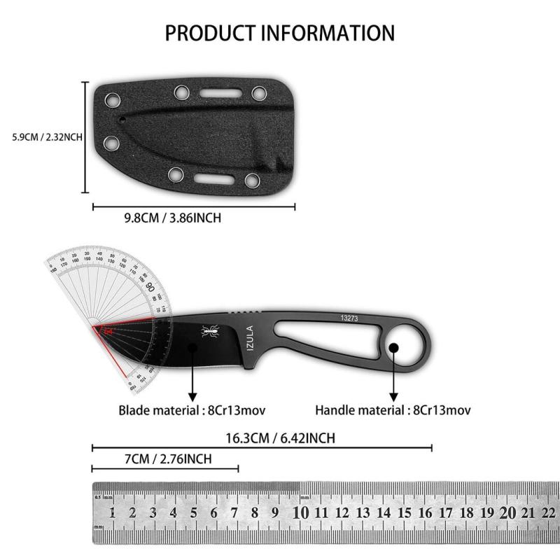 ANT IZULA Fixed Blade Knife 2.76" 8Cr13 Satin Blade, 8Cr13 Handles