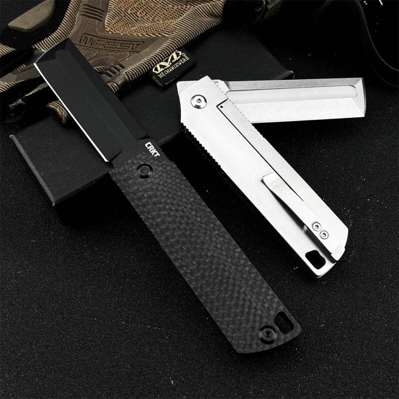CRKT 5920 Flipper Folding Knife 3.23" 12C27 Tanto Blade, Carbon Fiber Handles