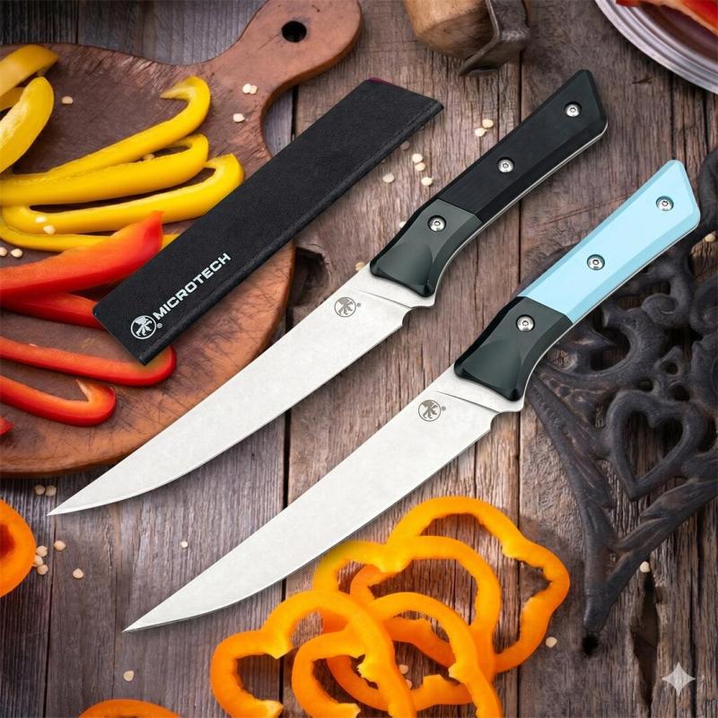 MT Kitchen Fixed Blade Knife 6.14" 9cR13 Blade, T6 Aluminum +G10 Handles - 3100B