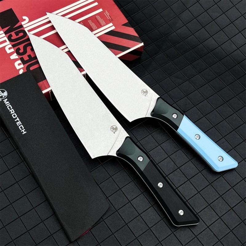 MT Kitchen Fixed Blade Knife 7.48" 9cR13 Blade, T6 Aluminum +G10 Handles - 3000B