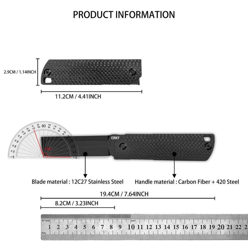 CRKT 5920 Flipper Folding Knife 3.23" 12C27 Tanto Blade, Carbon Fiber Handles