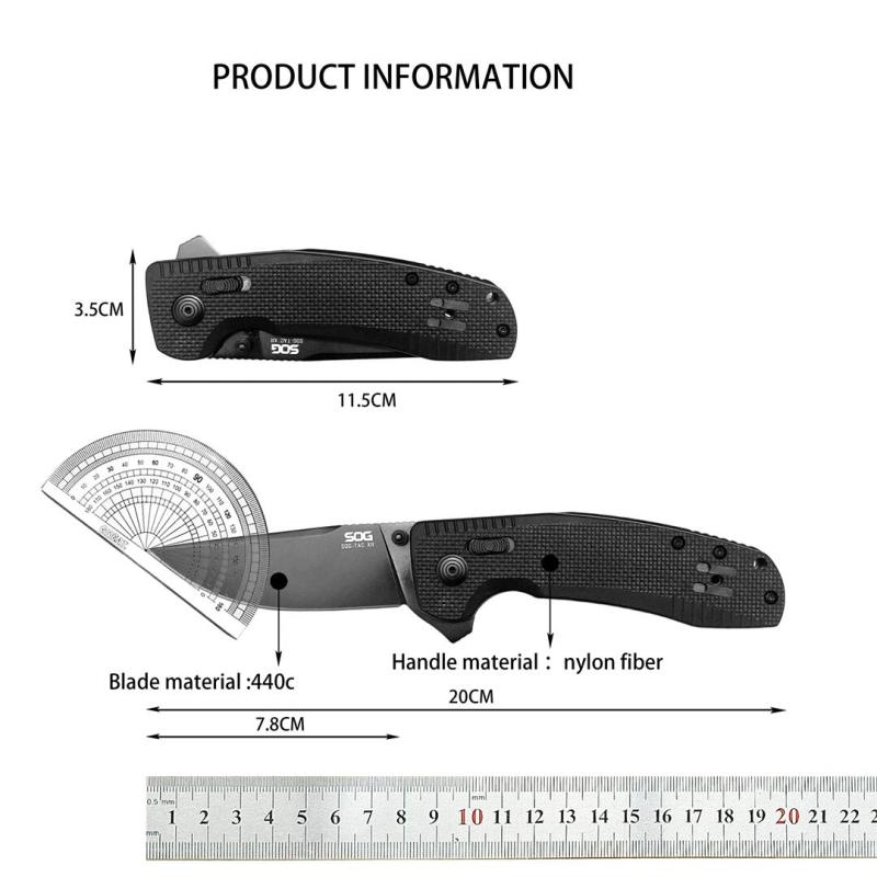 SOG TAC XR Folding Knife 3.54" 440c Plain Blade, Nylon Fiber Handles