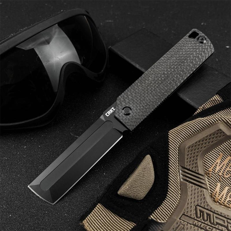 CRKT 5920 Flipper Folding Knife 3.23" 12C27 Tanto Blade, Carbon Fiber Handles