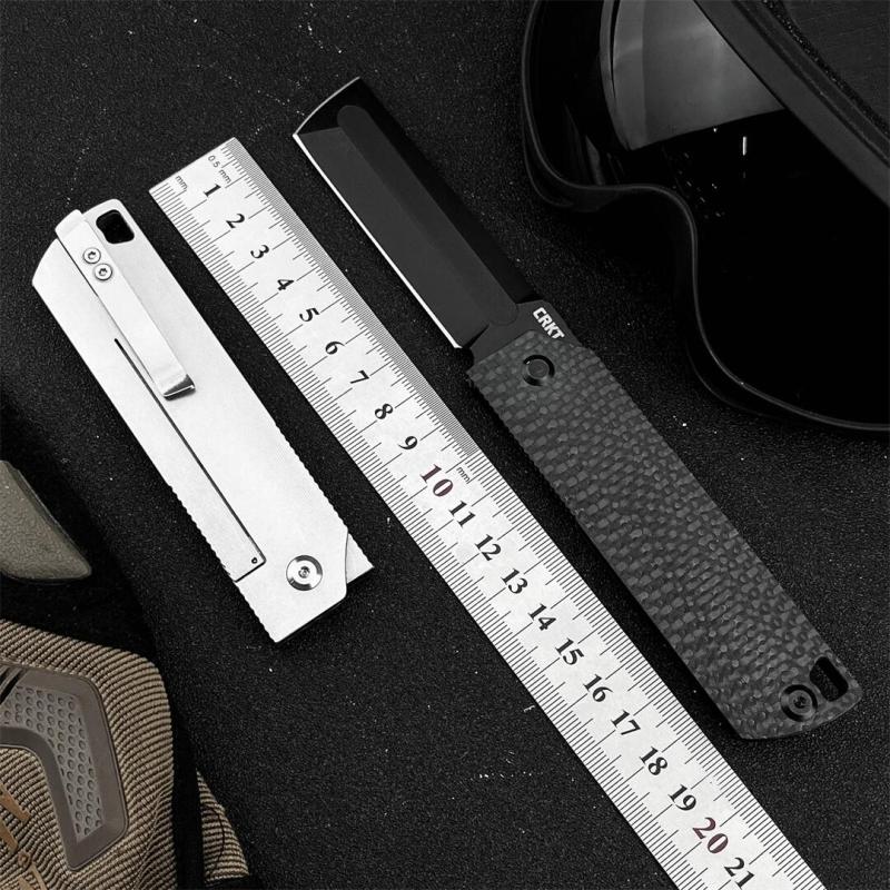 CRKT 5920 Flipper Folding Knife 3.23" 12C27 Tanto Blade, Carbon Fiber Handles