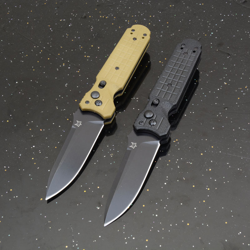 Fox-N690C Auto Folding Knife 3.54" 5Cr15 Satin Plain Blade, Nylon Fiber Handles