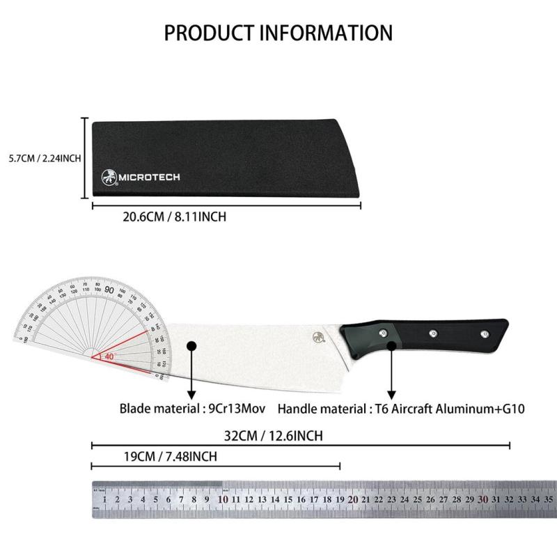 MT Kitchen Fixed Blade Knife 7.48" 9cR13 Blade, T6 Aluminum +G10 Handles - 3000B