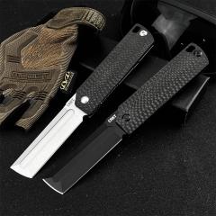 CRKT 5920 Flipper Folding Knife 3.23" 12C27 Tanto Blade, Carbon Fiber Handles