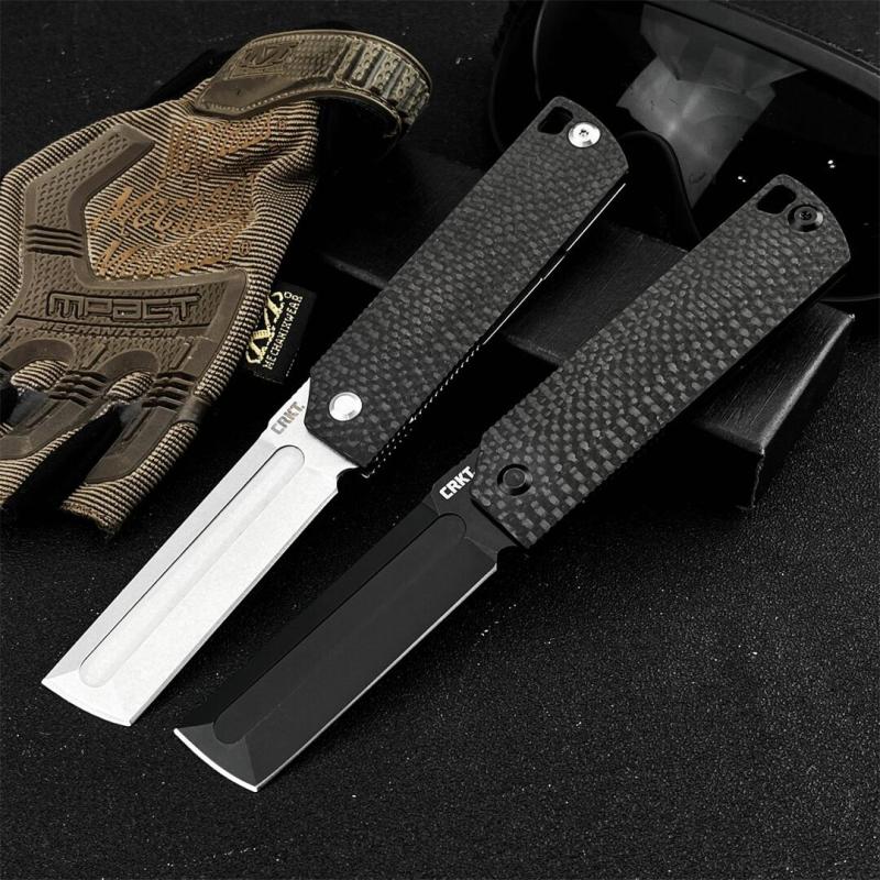 CRKT 5920 Flipper Folding Knife 3.23" 12C27 Tanto Blade, Carbon Fiber Handles
