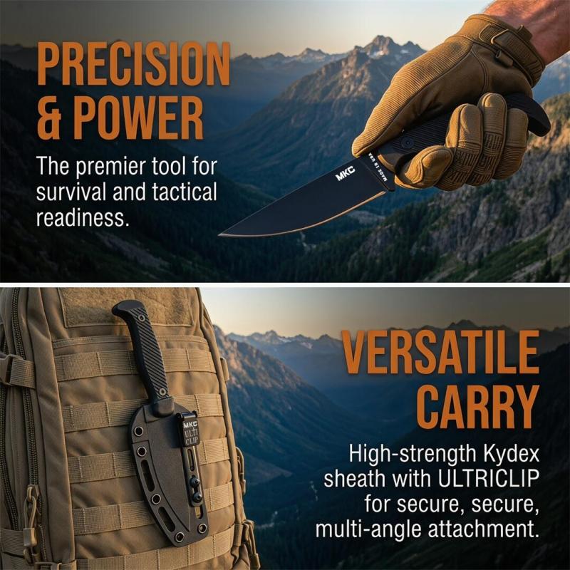 MKC Fixed Blade Knife 3.74" 8Cr13 Blade, Nylon Fiber Handles