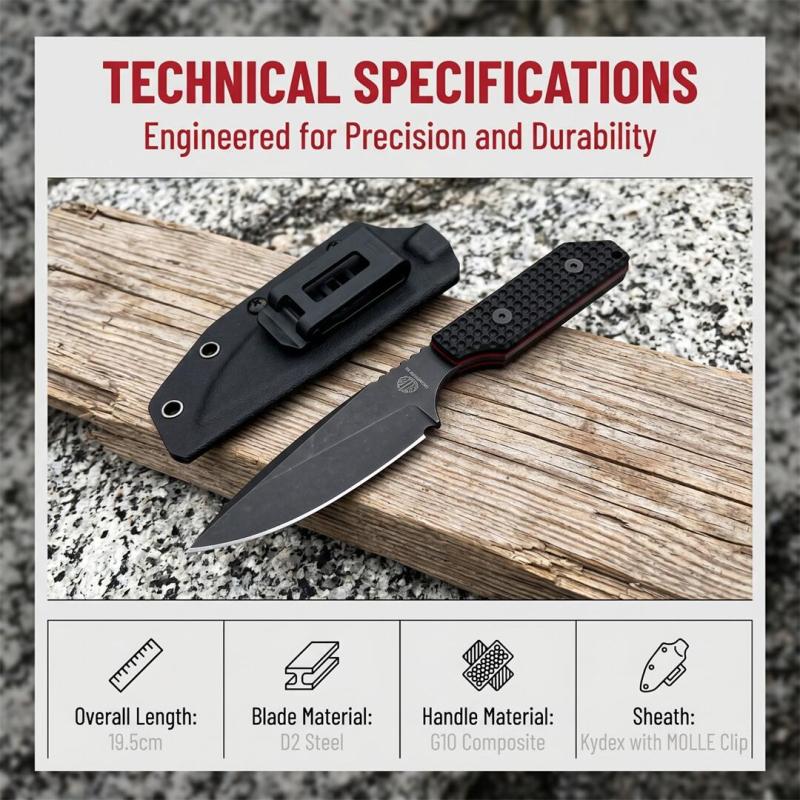 M.Strider SA-L Tank Fixed Blade Knife 4.37" D2 Blade, G10 Handles