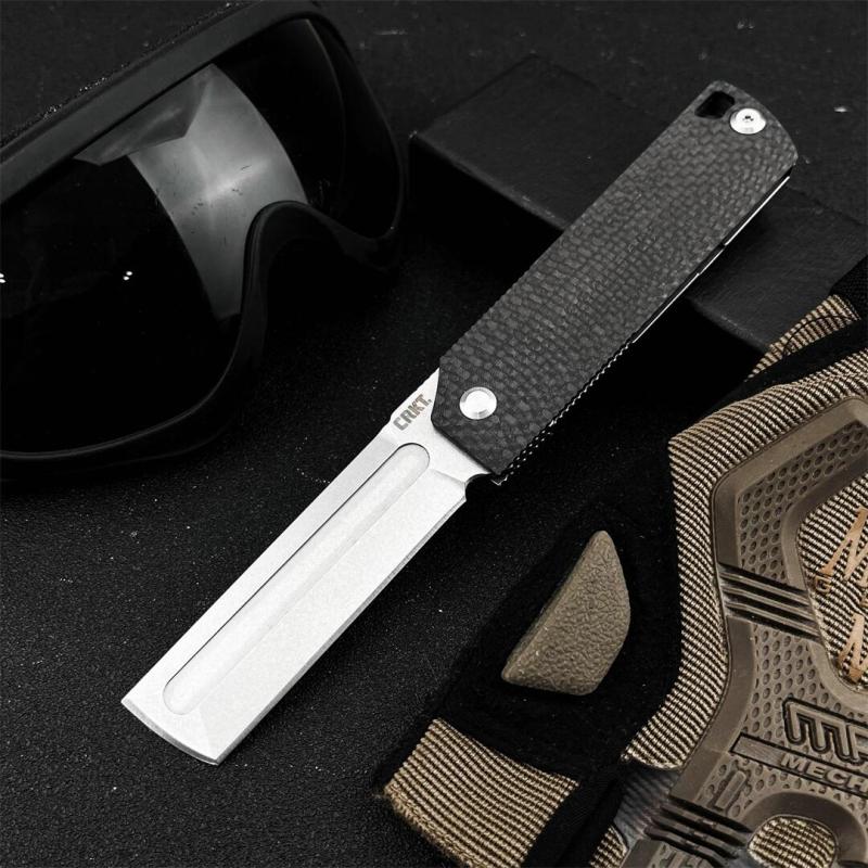 CRKT 5920 Flipper Folding Knife 3.23" 12C27 Tanto Blade, Carbon Fiber Handles