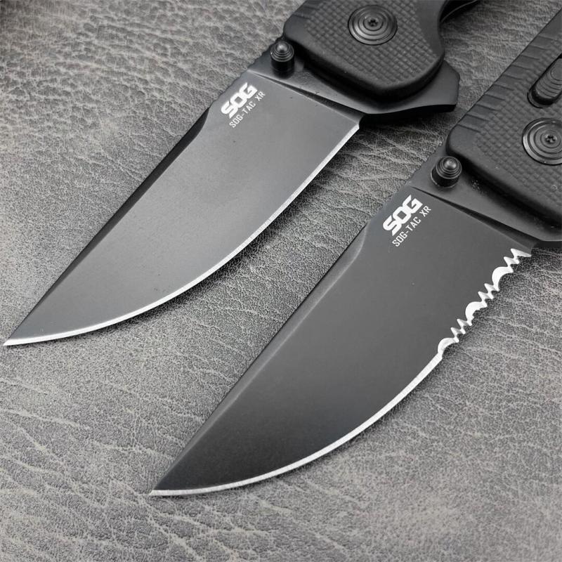 SOG TAC XR Folding Knife 3.54" 440c Plain Blade, Nylon Fiber Handles