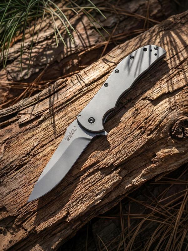 Kershaw 3655BW Folding Knife 3.35" Working Finish 8Cr13mov Drop Point Blade, Aluminum Handles