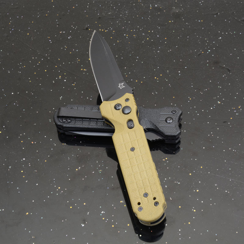 Fox-N690C Auto Folding Knife 3.54" 5Cr15 Satin Plain Blade, Nylon Fiber Handles