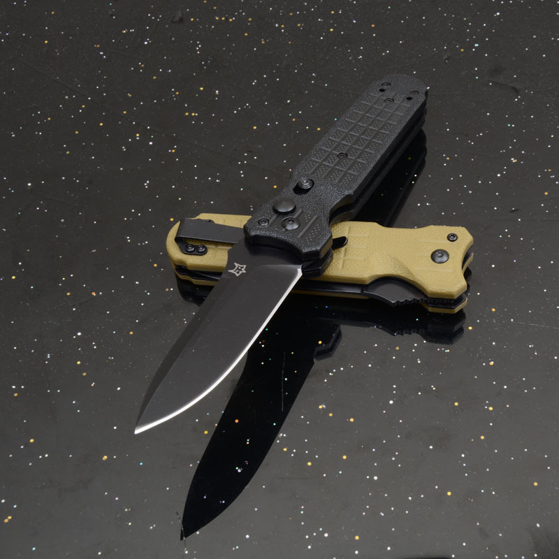 Fox-N690C Auto Folding Knife 3.54" 5Cr15 Satin Plain Blade, Nylon Fiber Handles