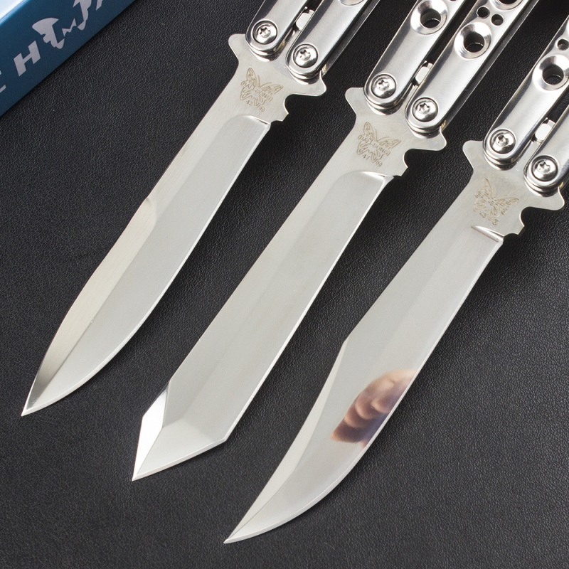 BM Balisong Butterfly Folding Knife 3.74" 440C Mirror Plain Blade, Stainless steel Handles - BM42 BM43 BM47