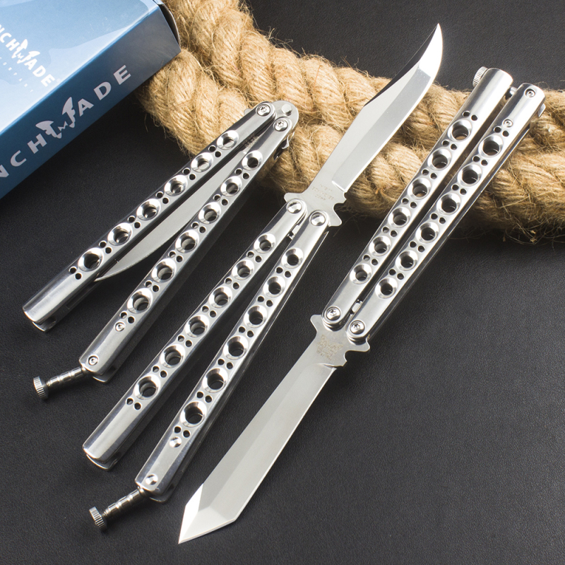 BM Balisong Butterfly Folding Knife 3.74" 440C Mirror Plain Blade, Stainless steel Handles - BM42 BM43 BM47