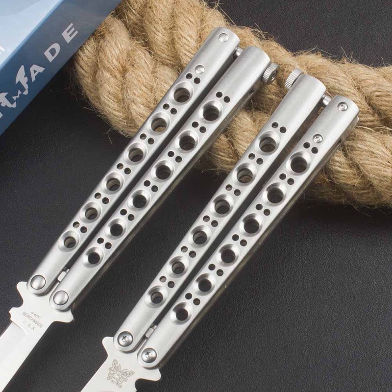 BM Balisong Butterfly Folding Knife 3.74" 440C Plain Blade, Stainless steel Handles - BM42 BM43 BM47