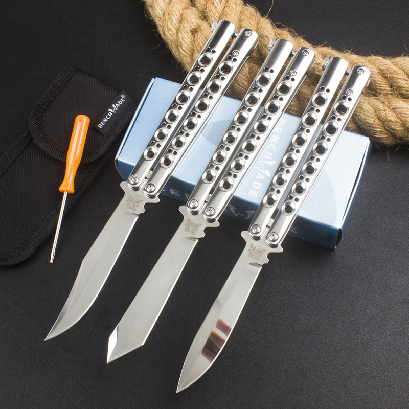 BM Balisong Butterfly Folding Knife 3.74" 440C Mirror Plain Blade, Stainless steel Handles - BM42 BM43 BM47
