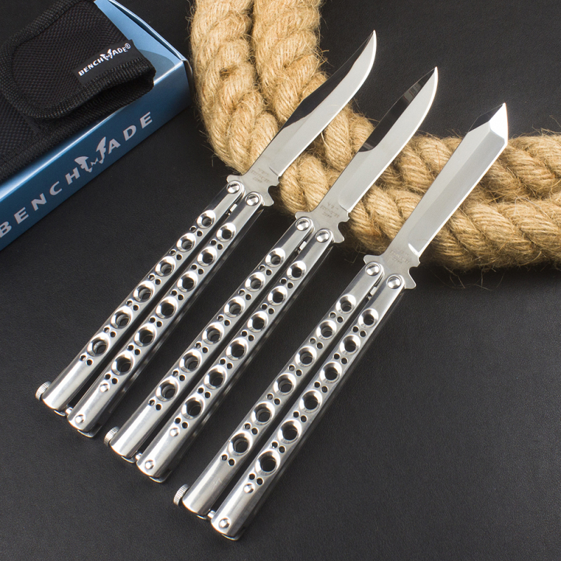 BM Balisong Butterfly Folding Knife 3.74" 440C Mirror Plain Blade, Stainless steel Handles - BM42 BM43 BM47