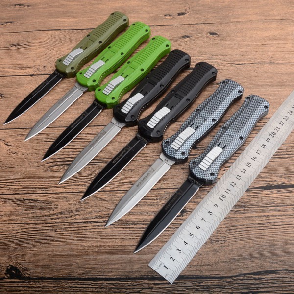 BM 3300BK Infidel Dagger AUTO OTF Knife 3.85" 440 Double Edge Blade, Zinc Aluminum Alloy Handles
