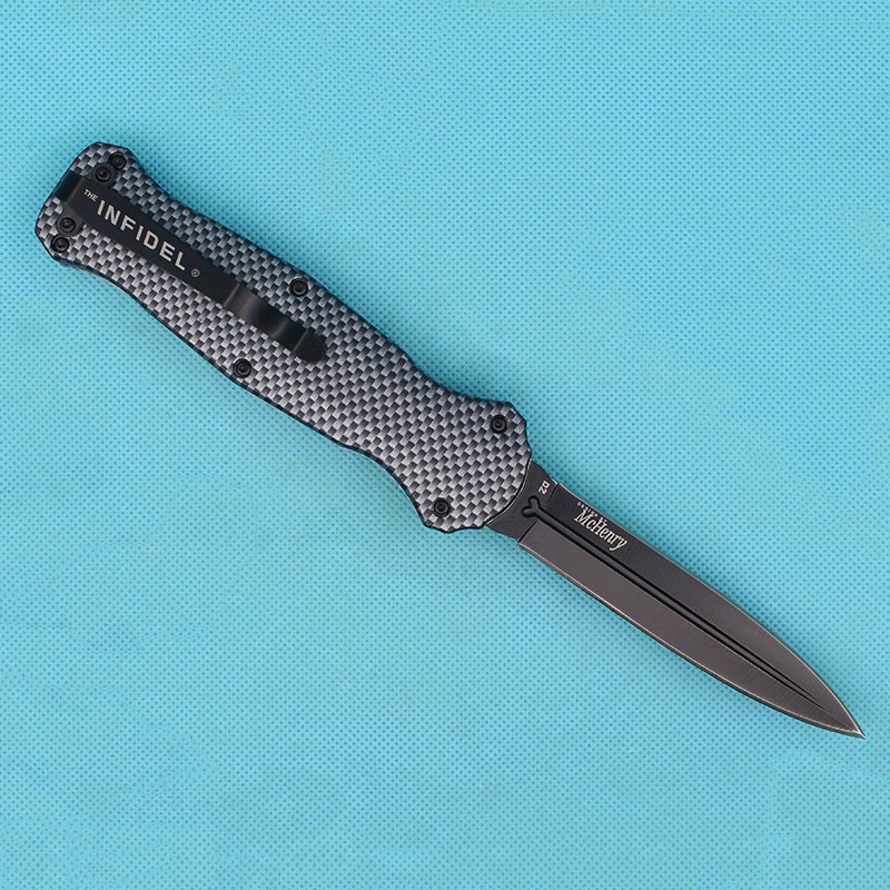 BM 3300BK Infidel Dagger AUTO OTF Knife 3.85" 440 Double Edge Blade, Zinc Aluminum Alloy Handles