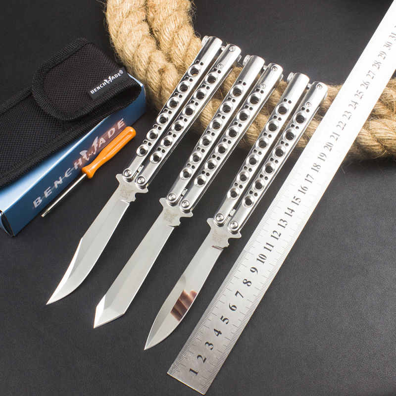 BM Balisong Butterfly Folding Knife 3.74" 440C Mirror Plain Blade, Stainless steel Handles - BM42 BM43 BM47