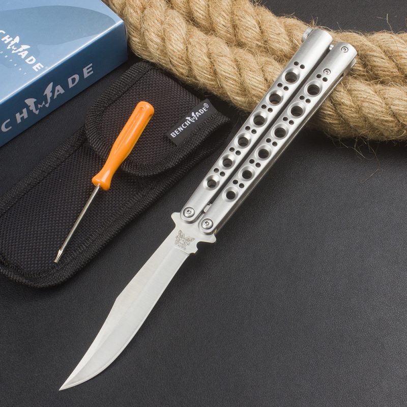 BM Balisong Butterfly Folding Knife 3.74" 440C Plain Blade, Stainless steel Handles - BM42 BM43 BM47