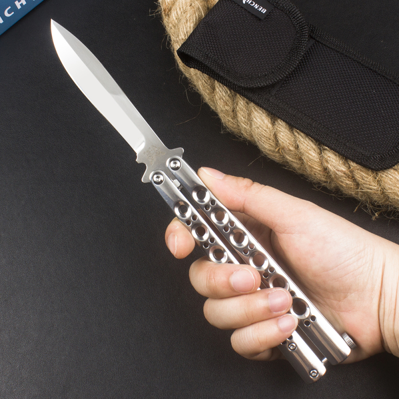 BM Balisong Butterfly Folding Knife 3.74" 440C Mirror Plain Blade, Stainless steel Handles - BM42 BM43 BM47