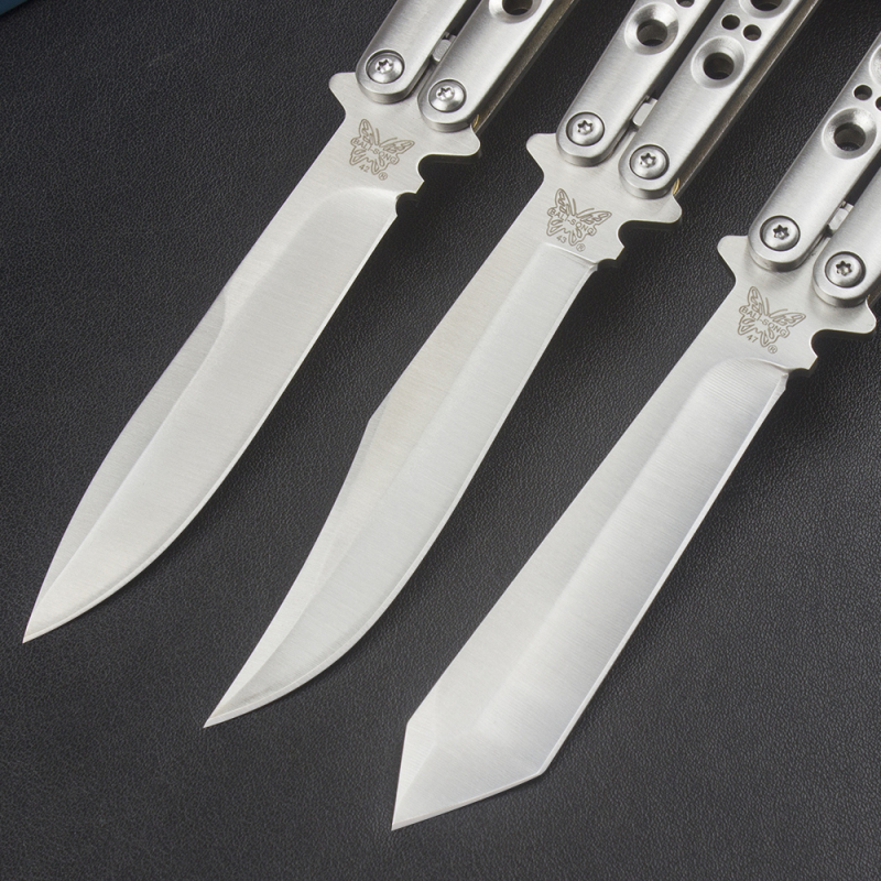 BM Balisong Butterfly Folding Knife 3.74" 440C Plain Blade, Stainless steel Handles - BM42 BM43 BM47