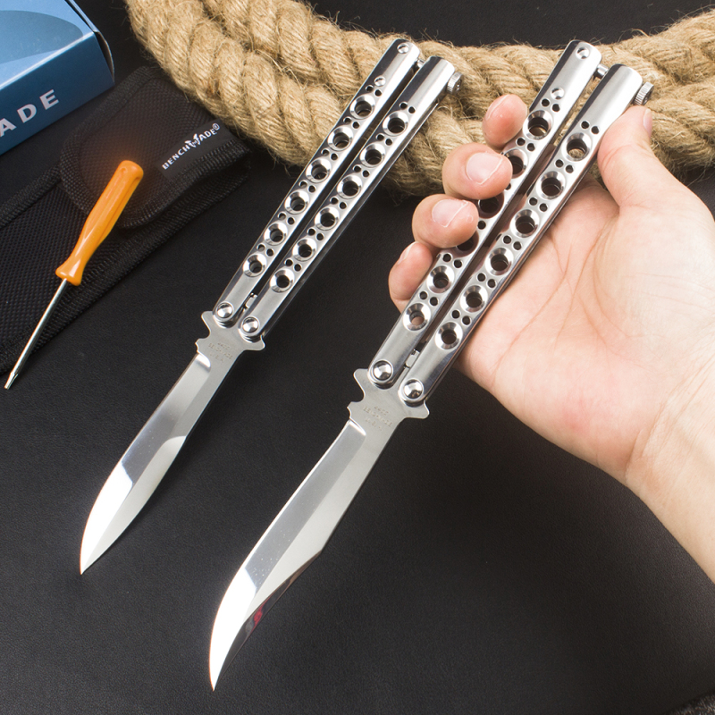 BM Balisong Butterfly Folding Knife 3.74" 440C Mirror Plain Blade, Stainless steel Handles - BM42 BM43 BM47