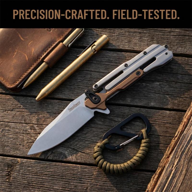 Kershaw 2039 KVT Flipper Knife 2.91" D2 Stonewashed Blade, 420 Stainless Steel Handles , Frame Lock