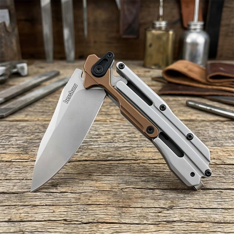 Kershaw 2039 KVT Flipper Knife 2.91" D2 Stonewashed Blade, 420 Stainless Steel Handles , Frame Lock