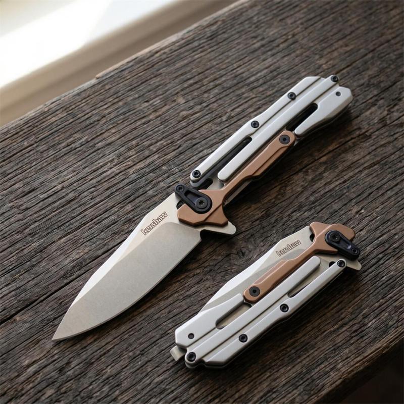 Kershaw 2039 KVT Flipper Knife 2.91" D2 Stonewashed Blade, 420 Stainless Steel Handles , Frame Lock