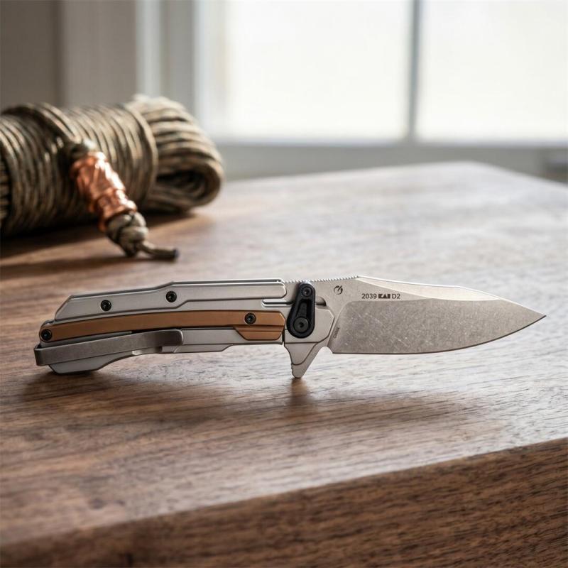 Kershaw 2039 KVT Flipper Knife 2.91" D2 Stonewashed Blade, 420 Stainless Steel Handles , Frame Lock