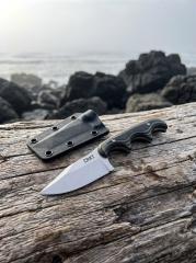 CRKT 2387 Folts Fixed Blade Neck Knife 2.05" 8Cr13 Blade, Green Micarta Handles, Thermoplastic Sheath
