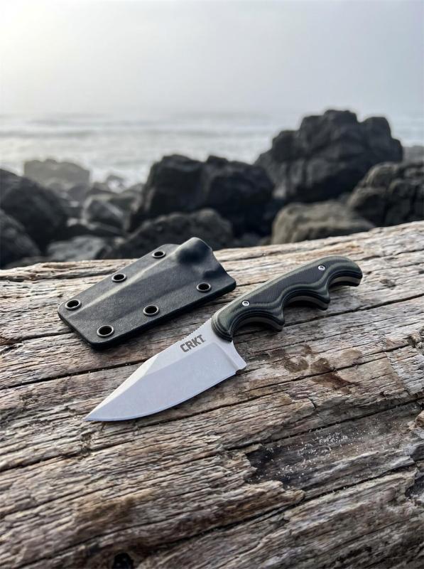 CRKT 2387 Folts Fixed Blade Neck Knife 2.05" 8Cr13 Blade, Green Micarta Handles, Thermoplastic Sheath