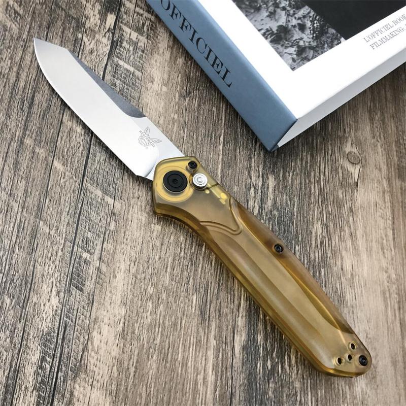 BM 9400 Osborne AUTO Folding Knife 3.31" D2 Satin Plain Blade, PEI Handles