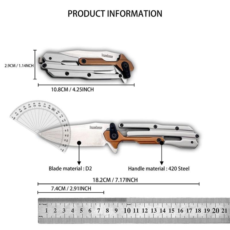 Kershaw 2039 KVT Flipper Knife 2.91" D2 Stonewashed Blade, 420 Stainless Steel Handles , Frame Lock