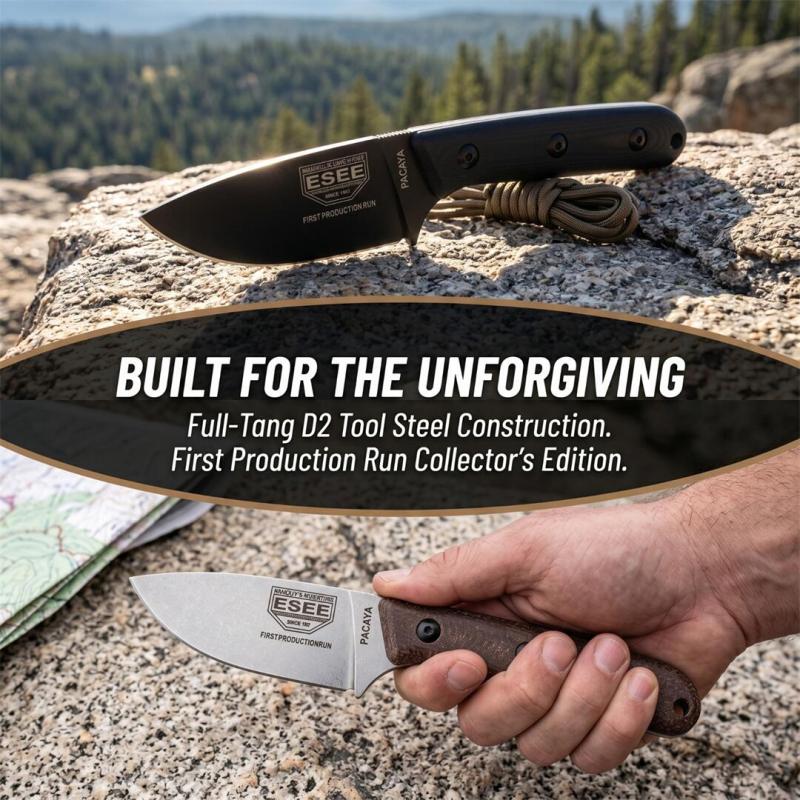 ESEE Knives Pacaya Fixed Blade Knife 3.03" D2 Drop Point Blade, G10 Handles, Kydex Sheath with Clip Plate