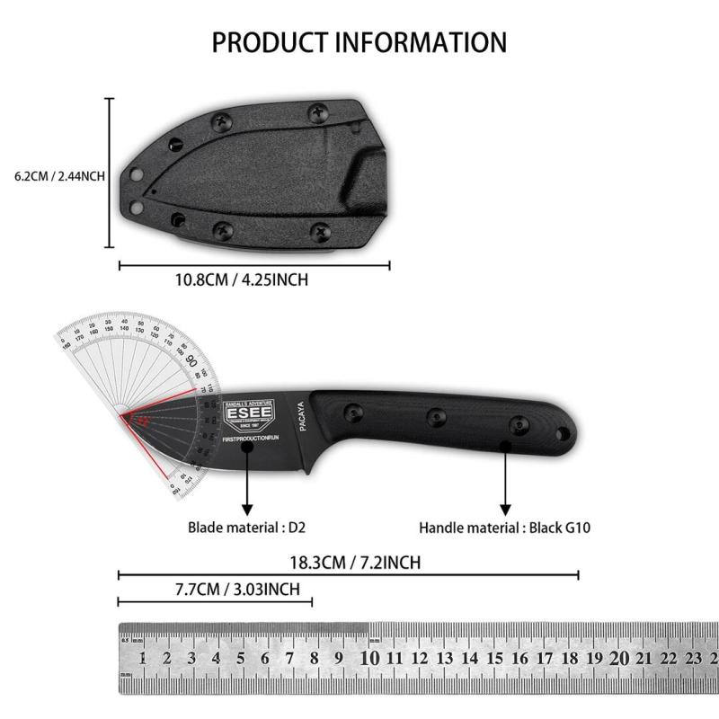 ESEE Knives Pacaya Fixed Blade Knife 3.03" D2 Drop Point Blade, G10 Handles, Kydex Sheath with Clip Plate