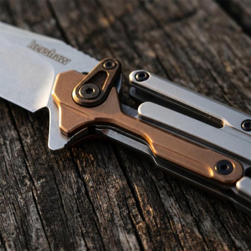 Kershaw 2039 KVT Flipper Knife 2.91" D2 Stonewashed Blade, 420 Stainless Steel Handles , Frame Lock