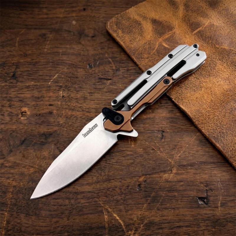 Kershaw 2039 KVT Flipper Knife 2.91" D2 Stonewashed Blade, 420 Stainless Steel Handles , Frame Lock