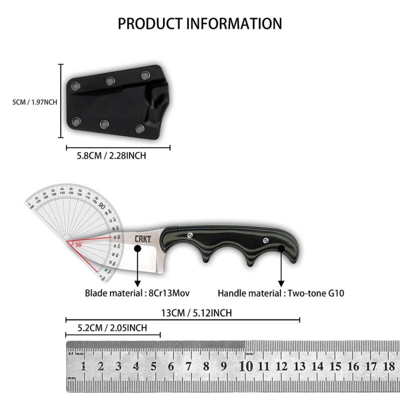CRKT 2387 Folts Fixed Blade Neck Knife 2.05" 8Cr13 Blade, Green Micarta Handles, Thermoplastic Sheath