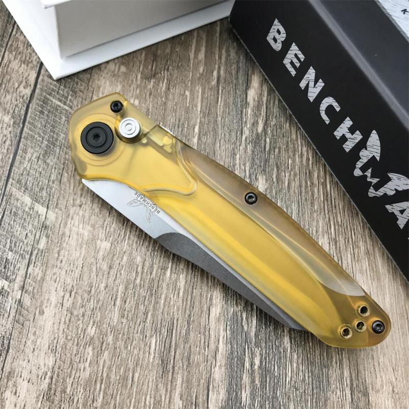 BM 9400 Osborne AUTO Folding Knife 3.31" D2 Satin Plain Blade, PEI Handles